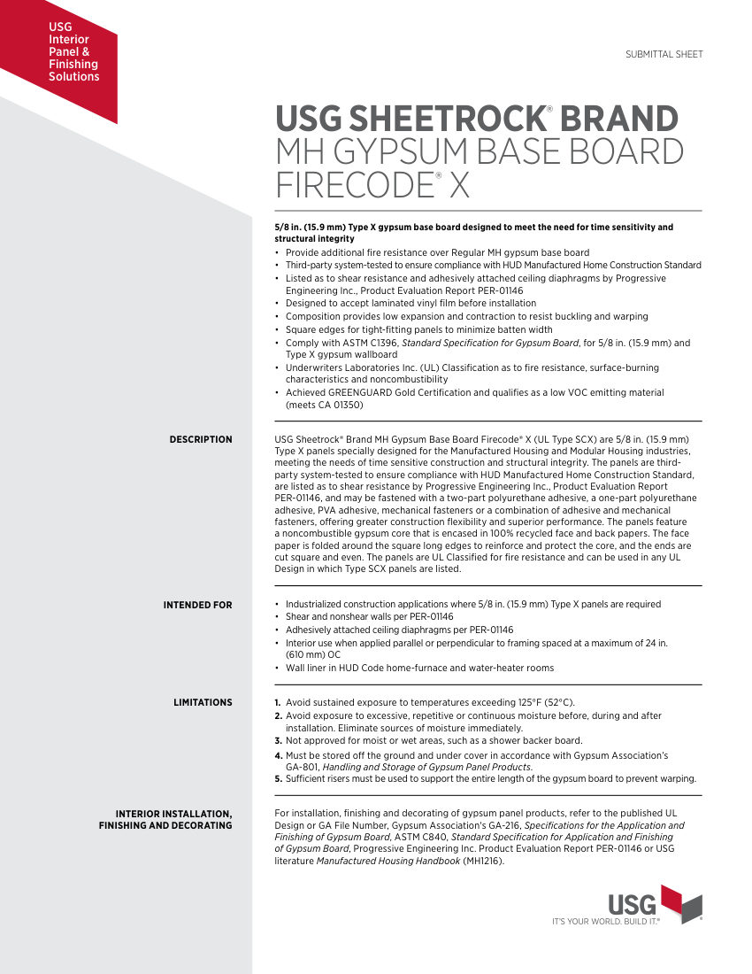 USG WB5402 cut sheet — first page