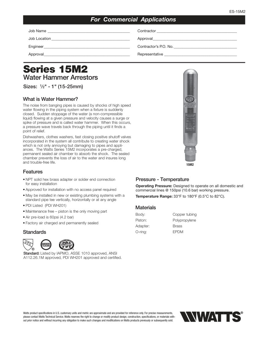 Watts 15M2 cut sheet — first page