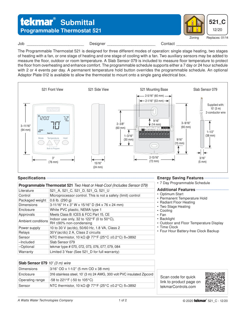 Watts 521 cut sheet — first page