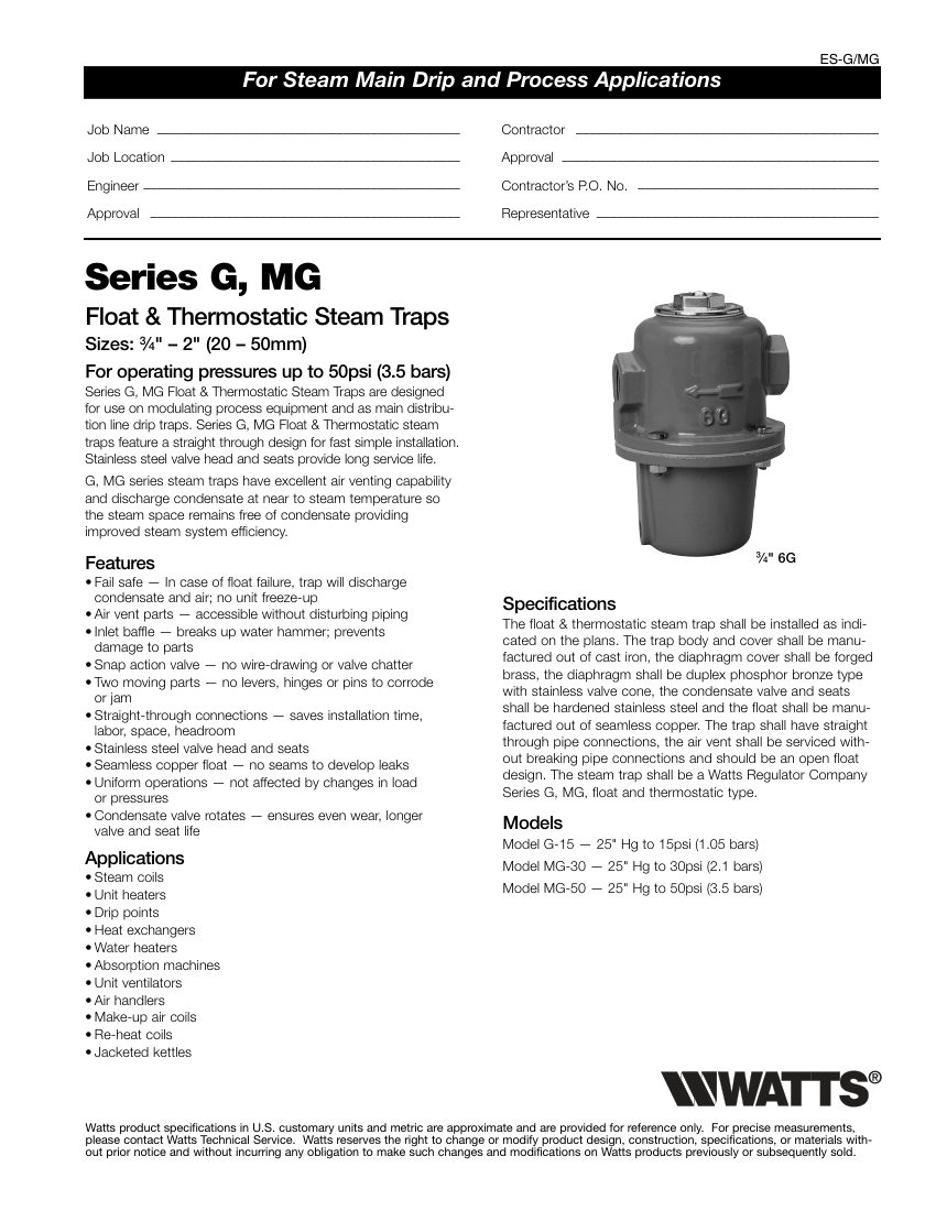 Watts 6G-15 cut sheet — first page