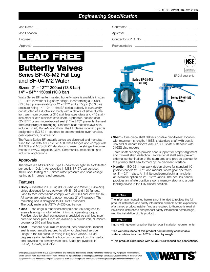 Watts BF 03 cut sheet — first page