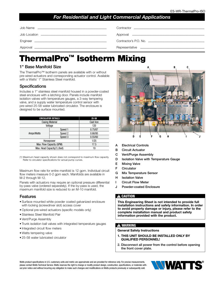 Watts ISO 1 ST cut sheet — first page