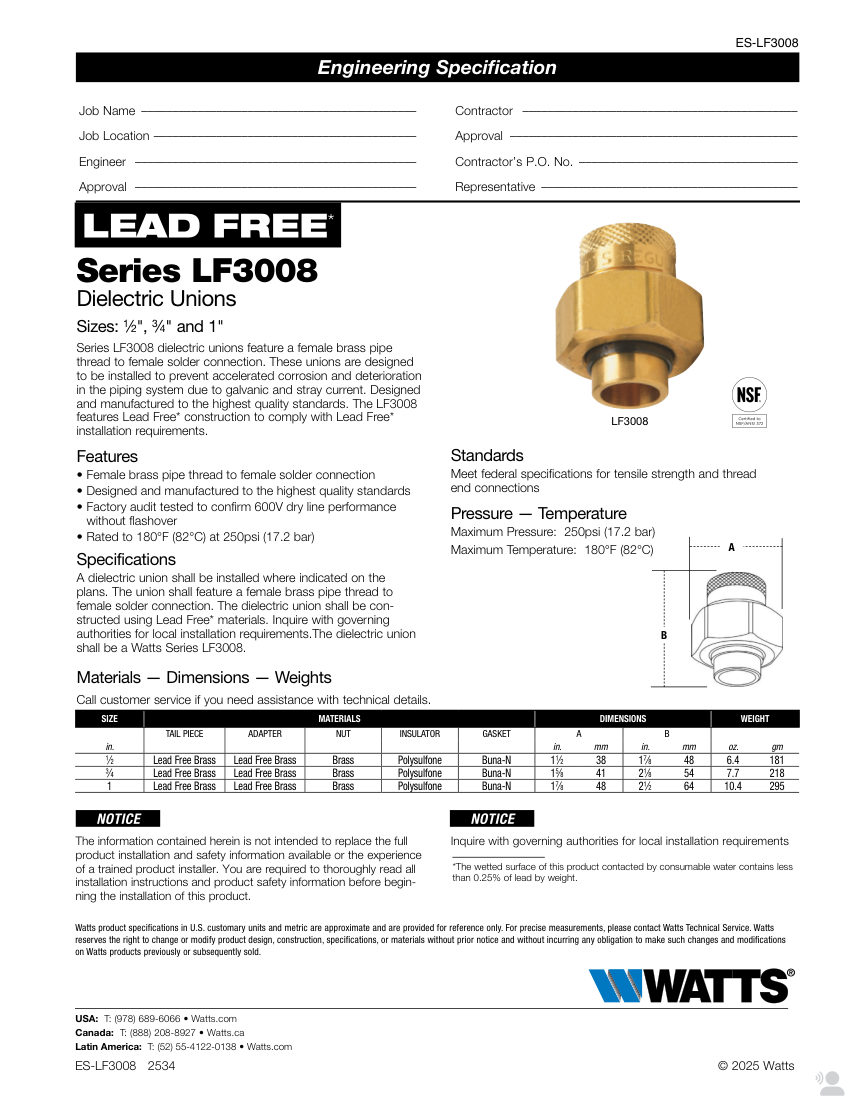 Watts LF3008 cut sheet — first page