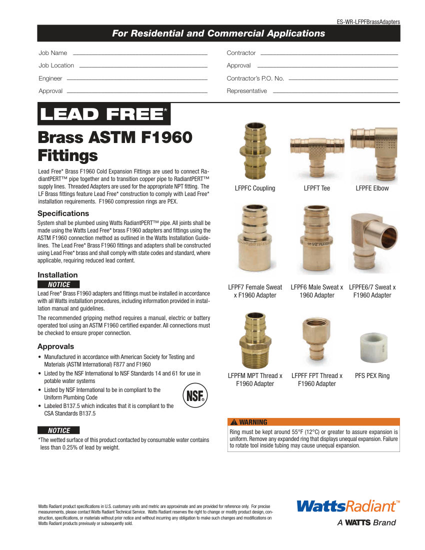 Watts LFPF637X-10 cut sheet — first page