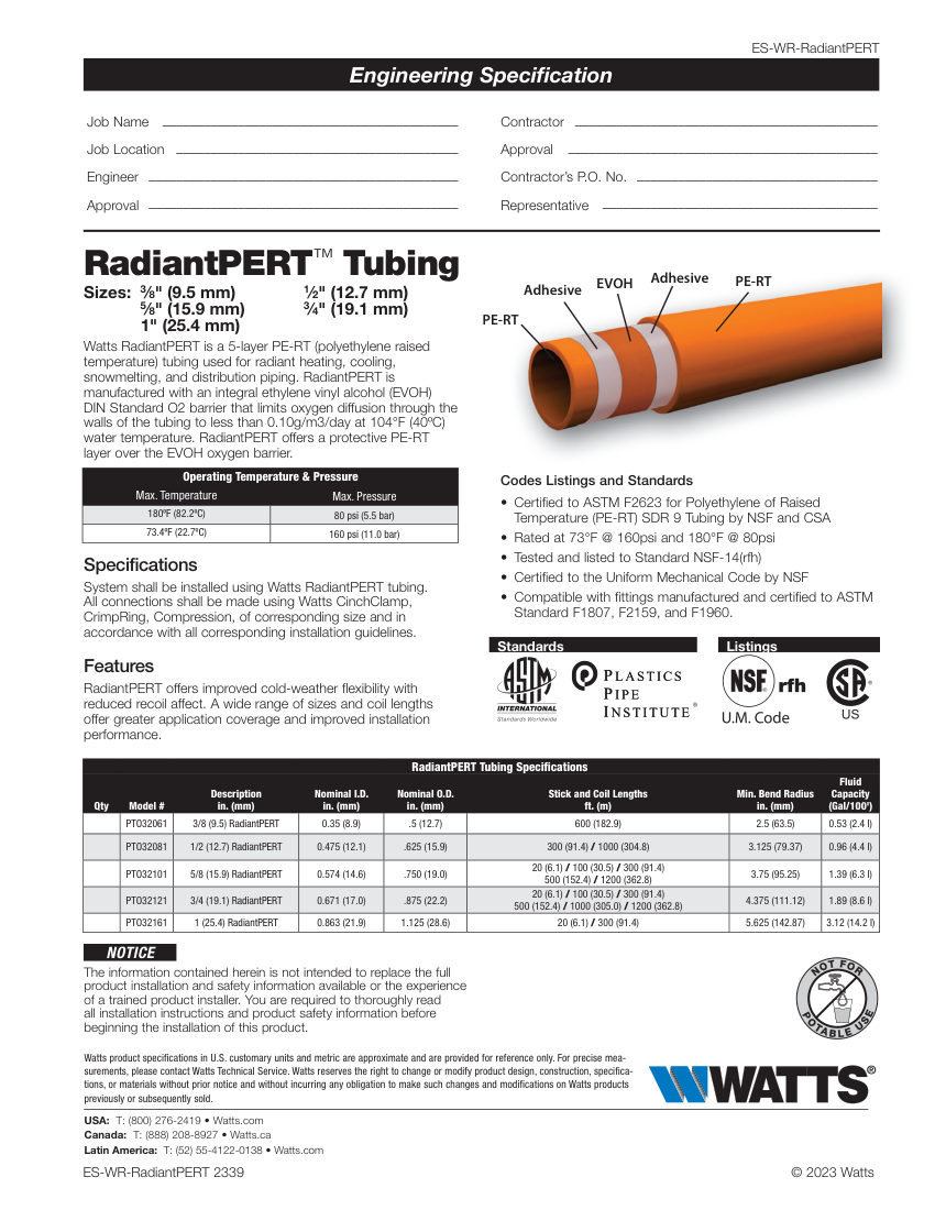 Watts PT032061 cut sheet — first page