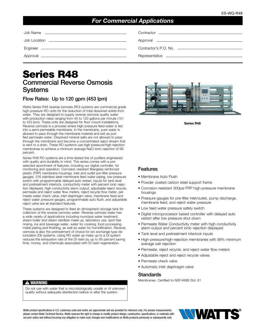 Watts R48 cut sheet — first page