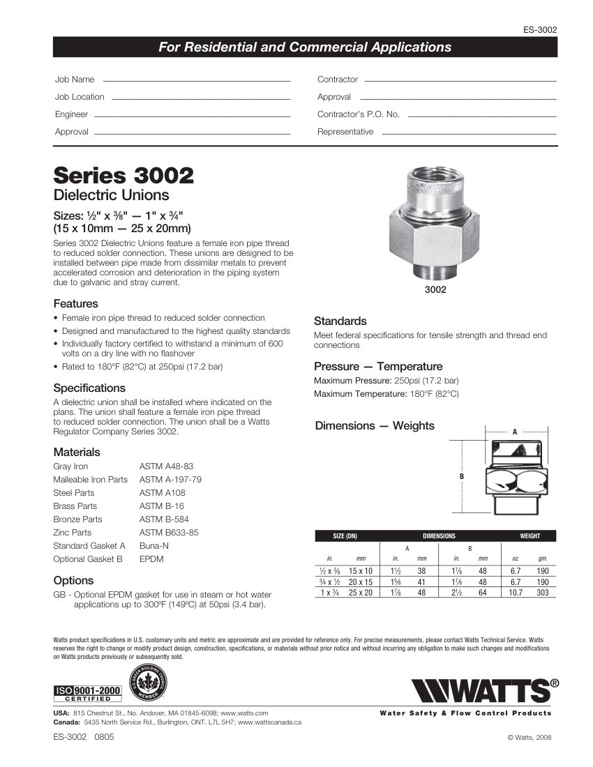 Watts cut sheet — first page