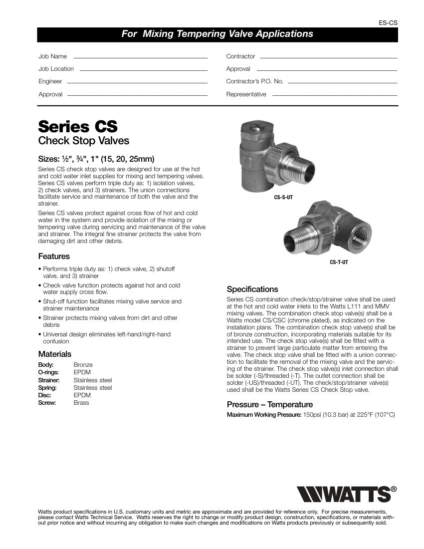 Watts cut sheet — first page
