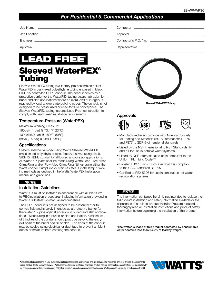 Watts  cut sheet — first page