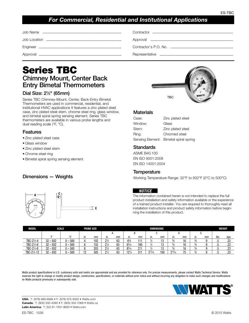 Watts cut sheet — first page