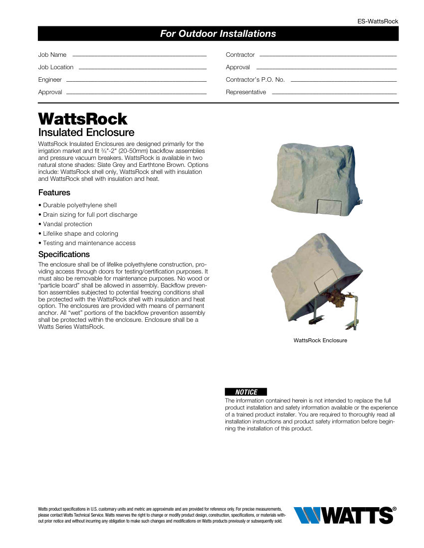 Watts cut sheet — first page