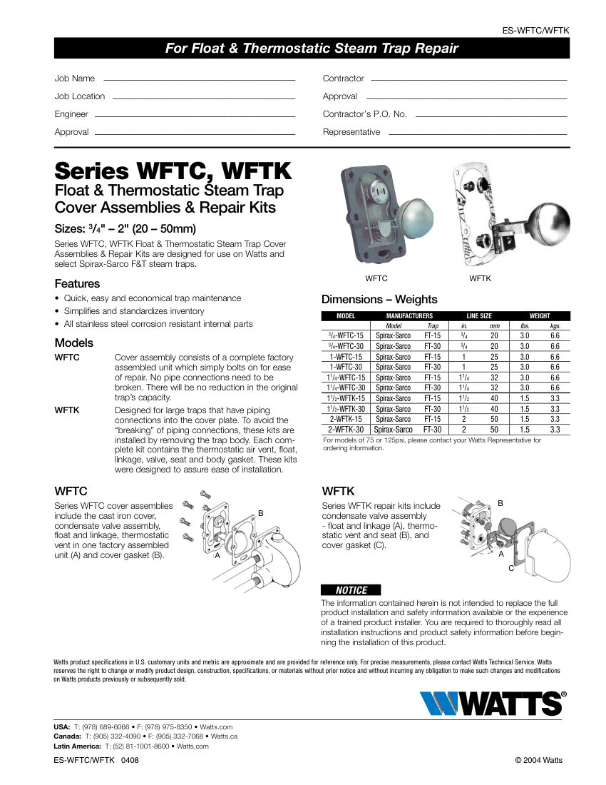 Watts  cut sheet — first page