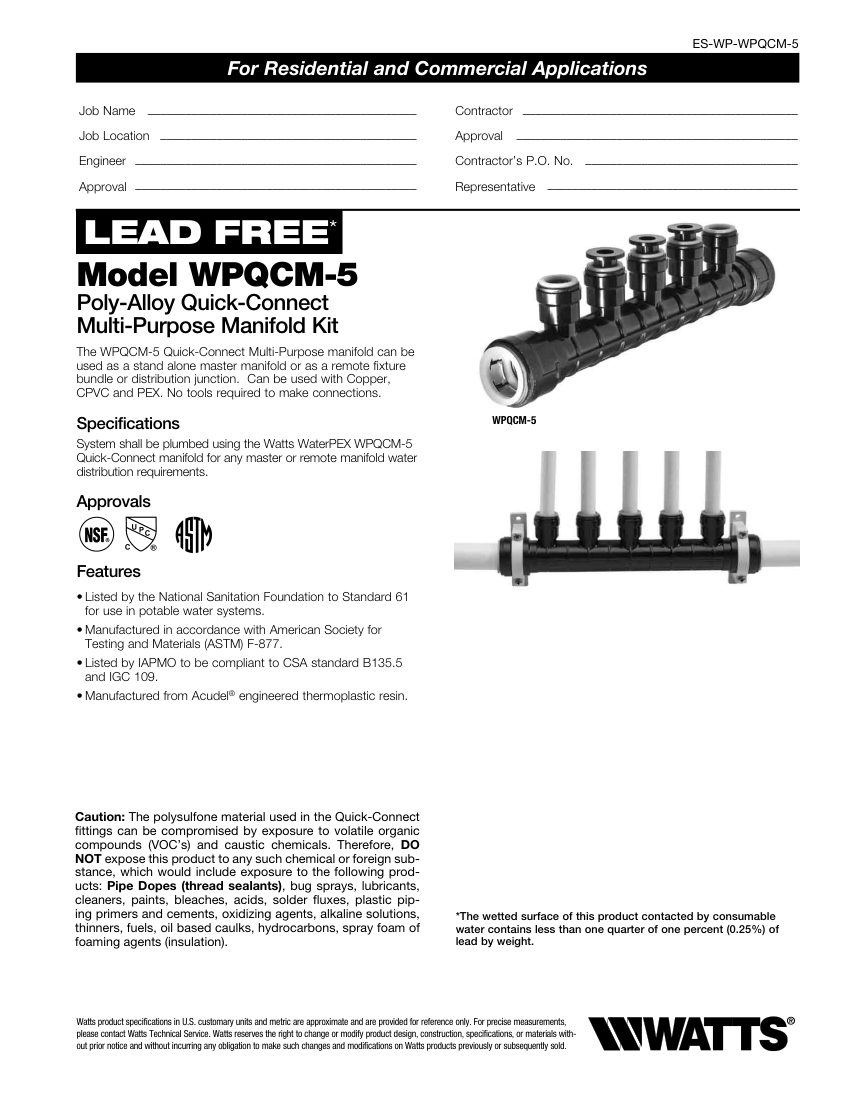 Watts WPQCM-5 cut sheet — first page