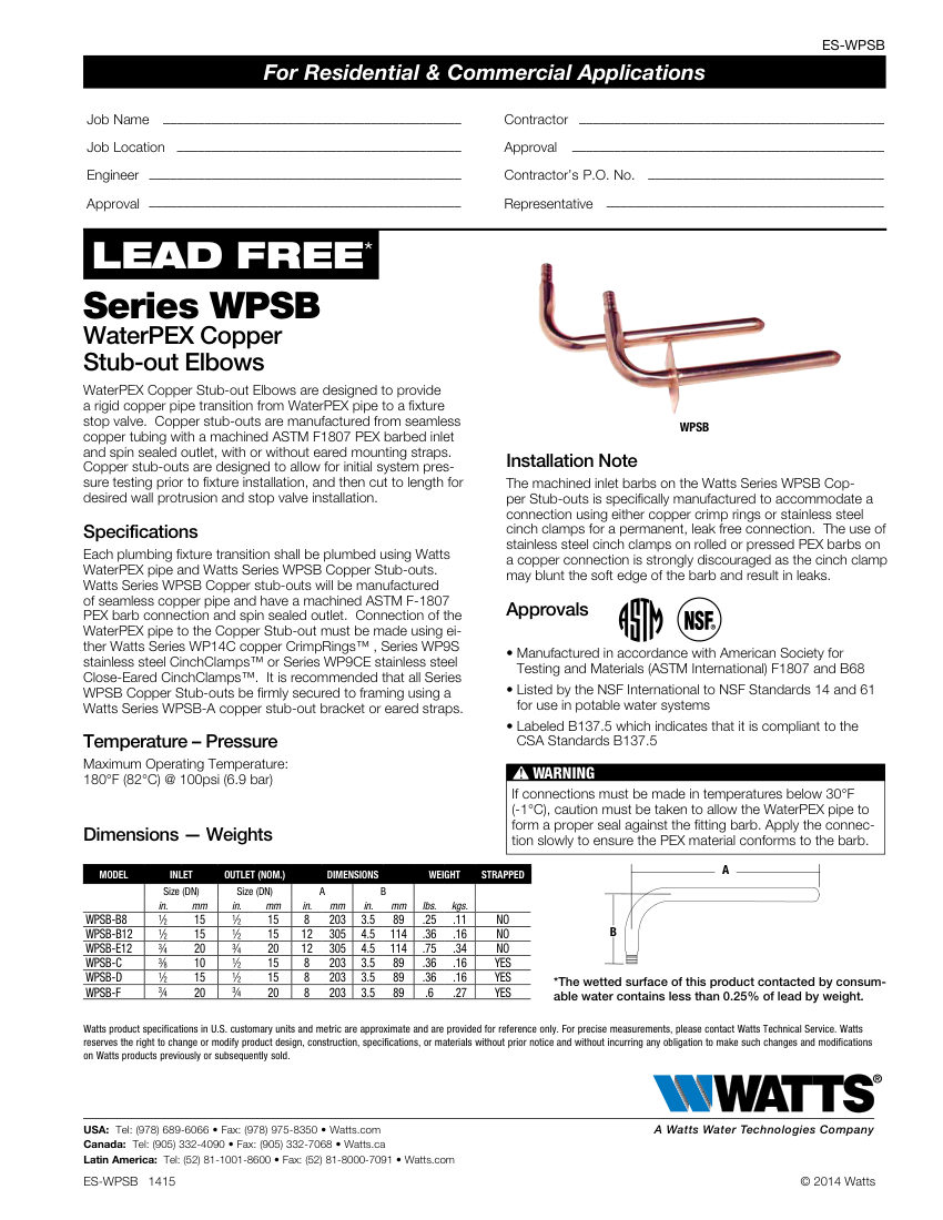 Watts WPSB-B8 cut sheet — first page