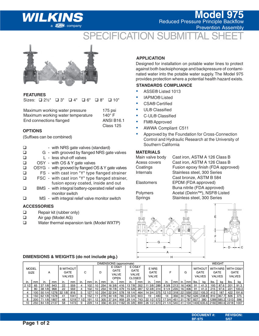 Zurn 975 cut sheet — first page
