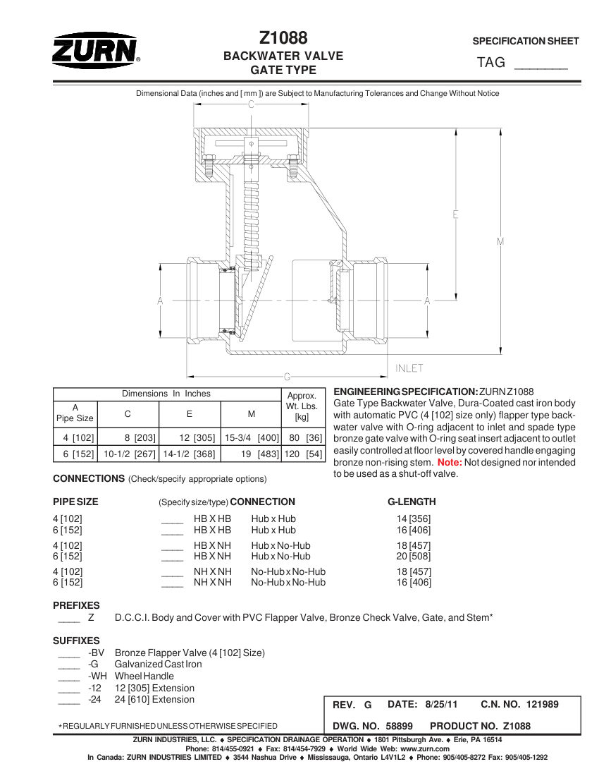 Zurn Z1088 cut sheet — first page