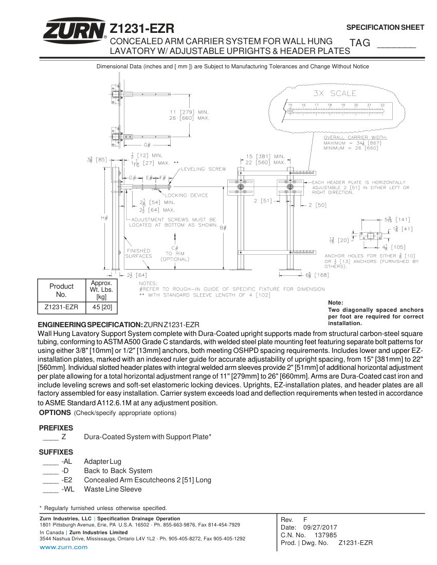 Zurn Z1231-EZR cut sheet — first page