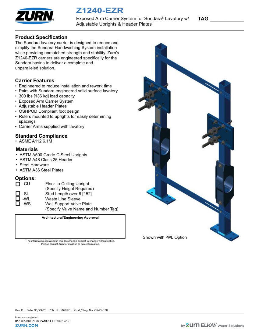 Zurn Z1240-EZR cut sheet — first page
