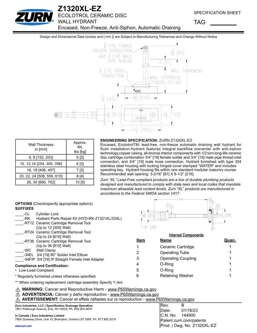 Zurn Z1320XL-EZ cut sheet — first page