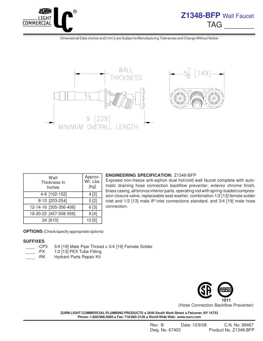 Zurn Z1348-BFP cut sheet — first page