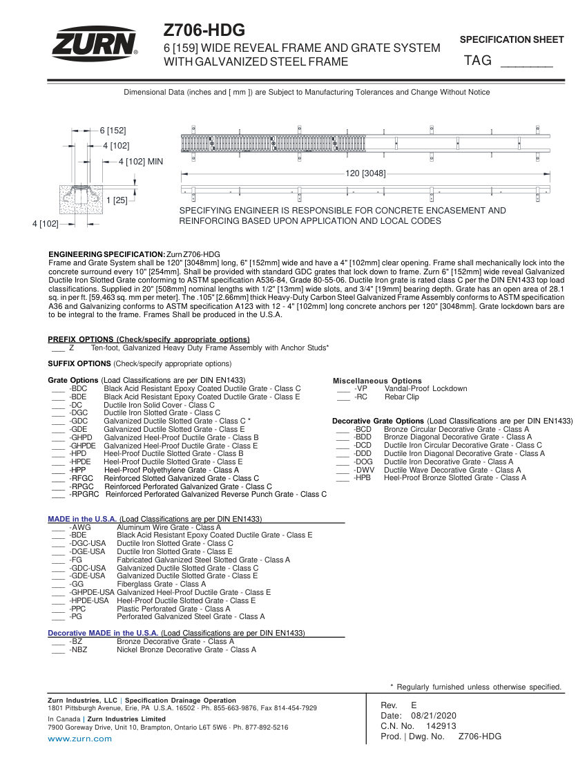 Zurn Z706-HDG cut sheet — first page