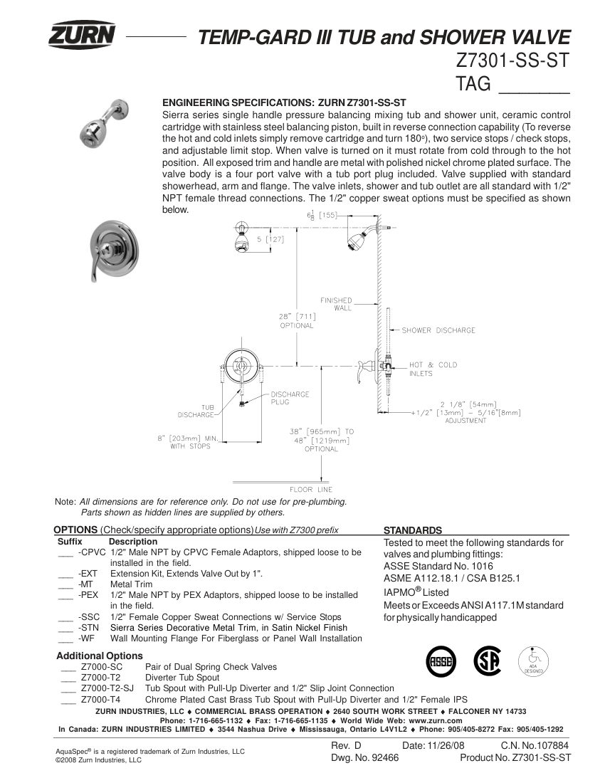 Zurn Z7301-SS-ST cut sheet — first page