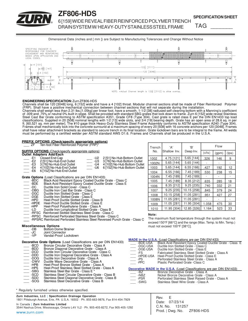 Zurn ZF806-HDS cut sheet — first page