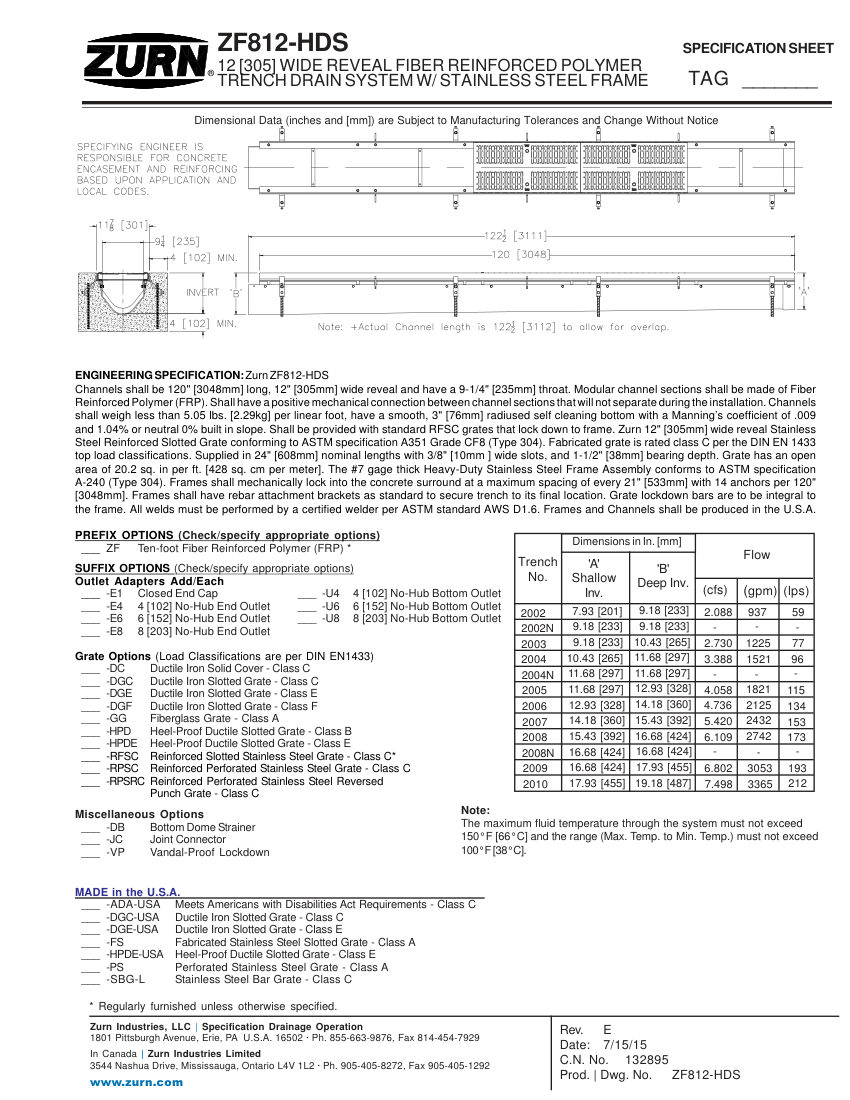 Zurn ZF812-HDS cut sheet — first page