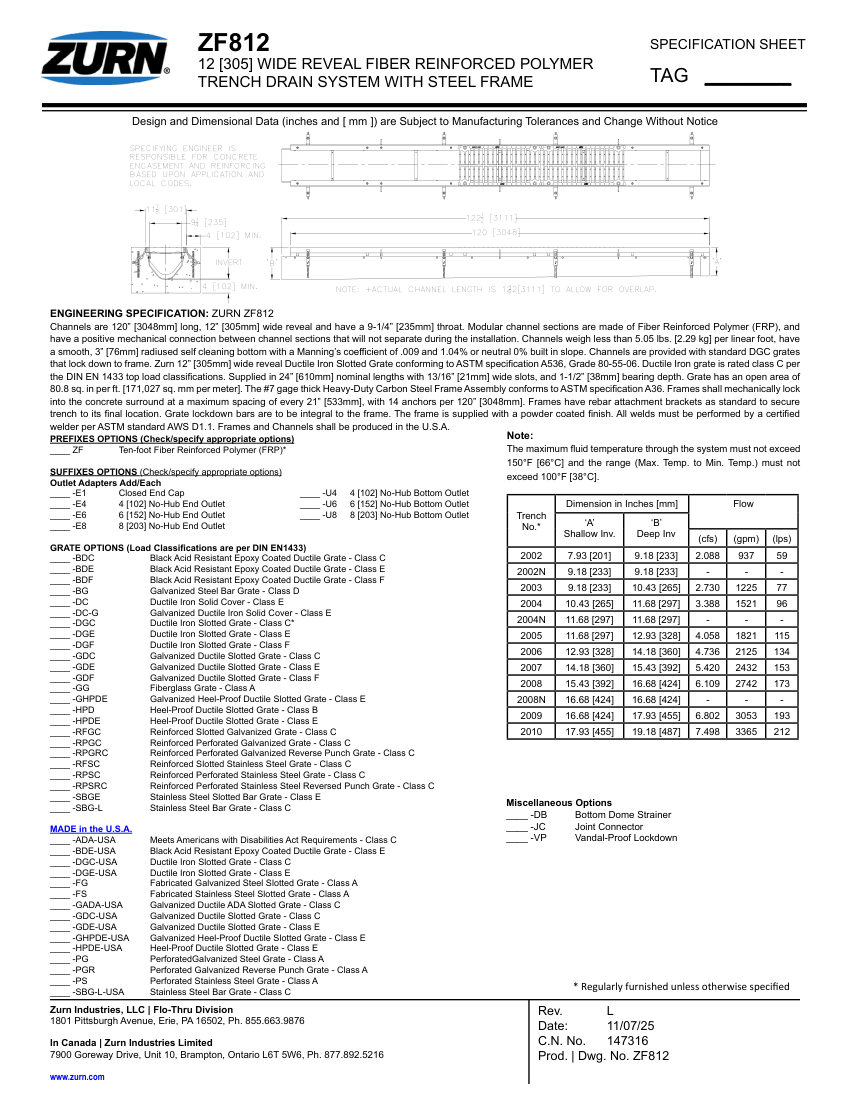 Zurn ZF812 cut sheet — first page