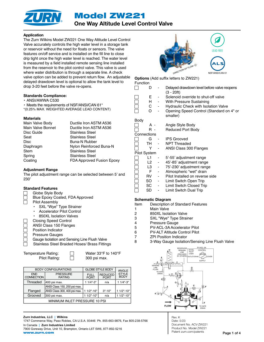 Zurn ZW221-AND-ZW222 cut sheet — first page
